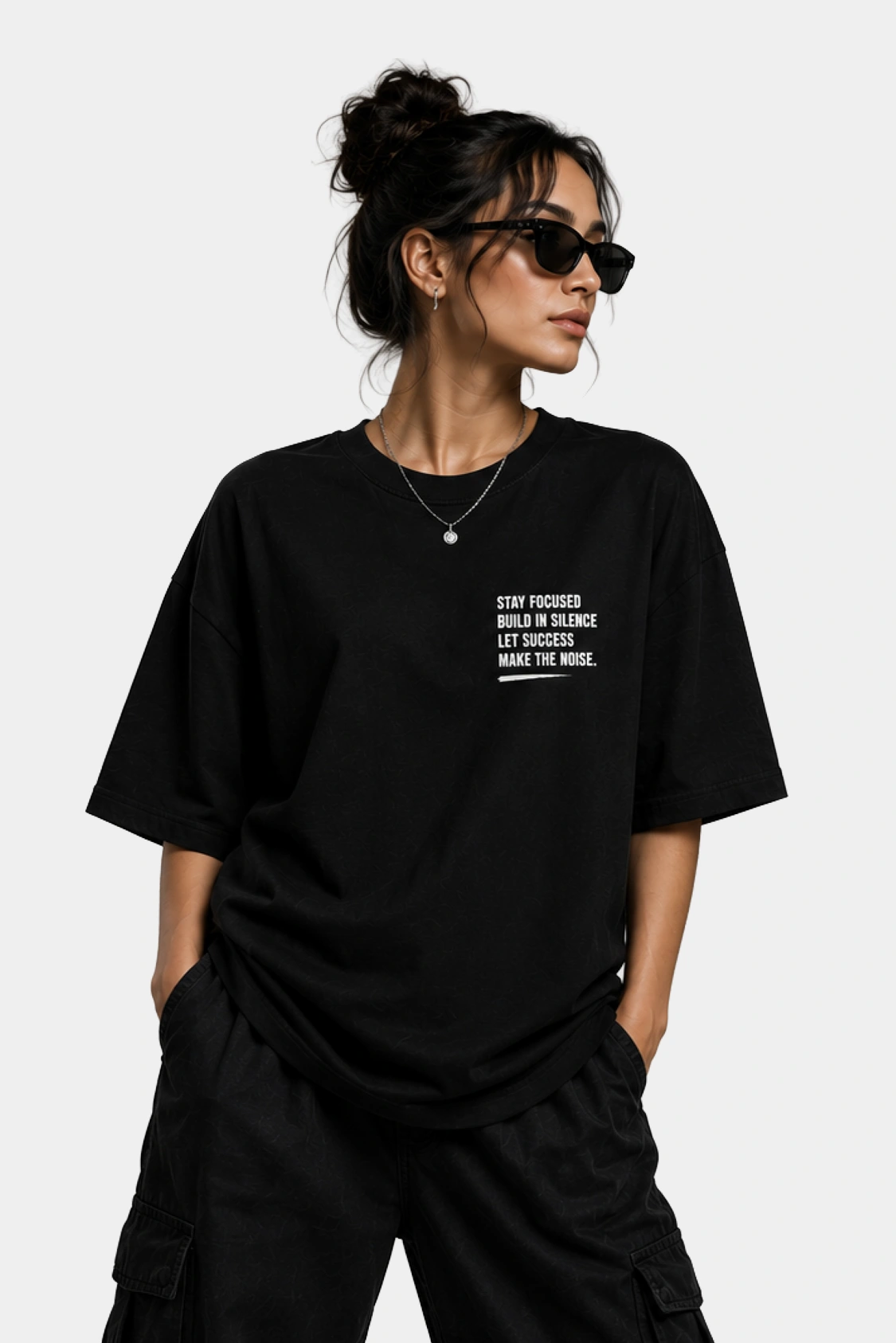 Stay Focused Black Oversized T Shirt